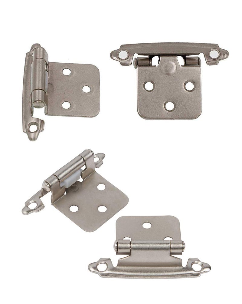 DecoBasics Cabinet Hinges Brushed Nickel for Kitchen Cabinets Doors (30 Pair -60 Pcs) -1/2" Overlay (Variable) -Self Closing Kitchen Cabinet Hinges Flush Mount w/Silicon Bumpers & Hardware Screws - Image 5